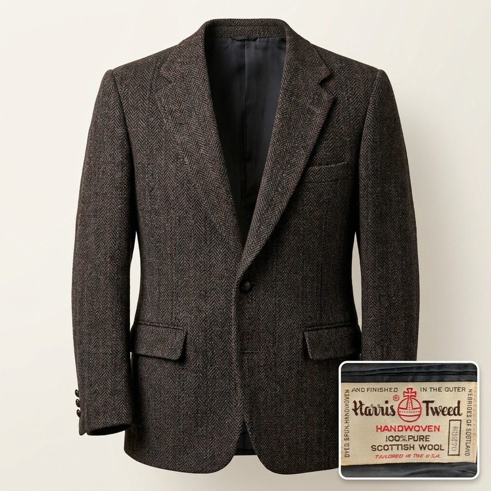Stafford Harris Tweed Blazer Mens 42R Wool Herringbone Sport Coat Gray Brown